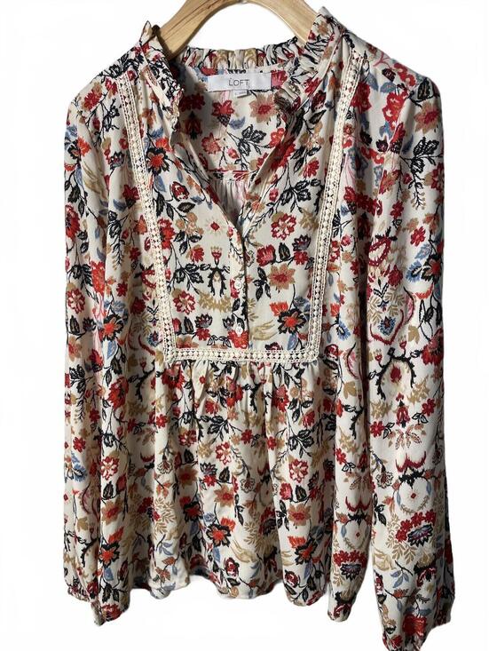 LOFT Tops - LOFT Floral Long Sleeve Blouse Women's Size Small Embroidered Whimsy Boho